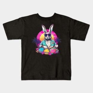 Cute Easter Bunny Retro Miami Look Colourful Eggs Kids T-Shirt